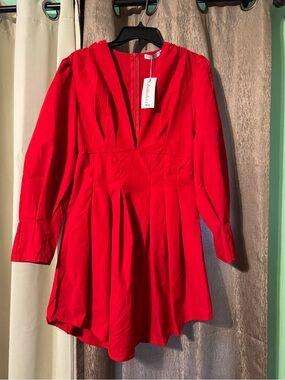 Glamaker Vibrant Long Sleeve V-Neck Mid Length Pleated Waist Women’s Size M NWT